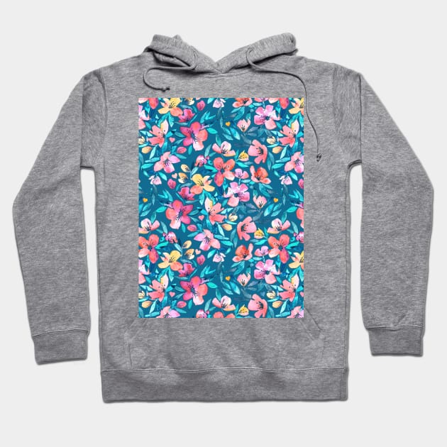 Teal Summer Floral in Watercolors Hoodie by micklyn